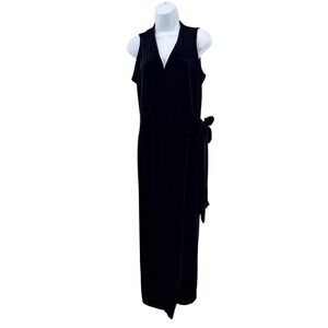 Diane von Furstenberg Vintage Black Velvet Sleeveless Wrap Maxi Dress Womens 12